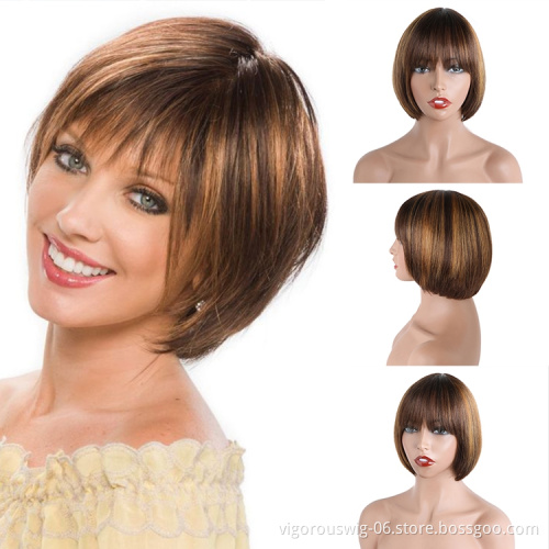 Vigorous blonde highlight brown wholesale bob supplier bone straight cheap raw brazilian bundles wig human hair straight